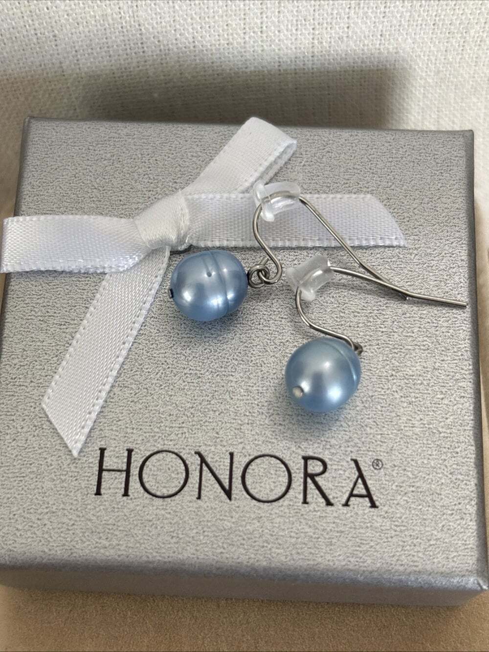 Honora 925 Sterling Silver 9.3mm Light Blue Ringed Pearl Hook Dangle Earrings